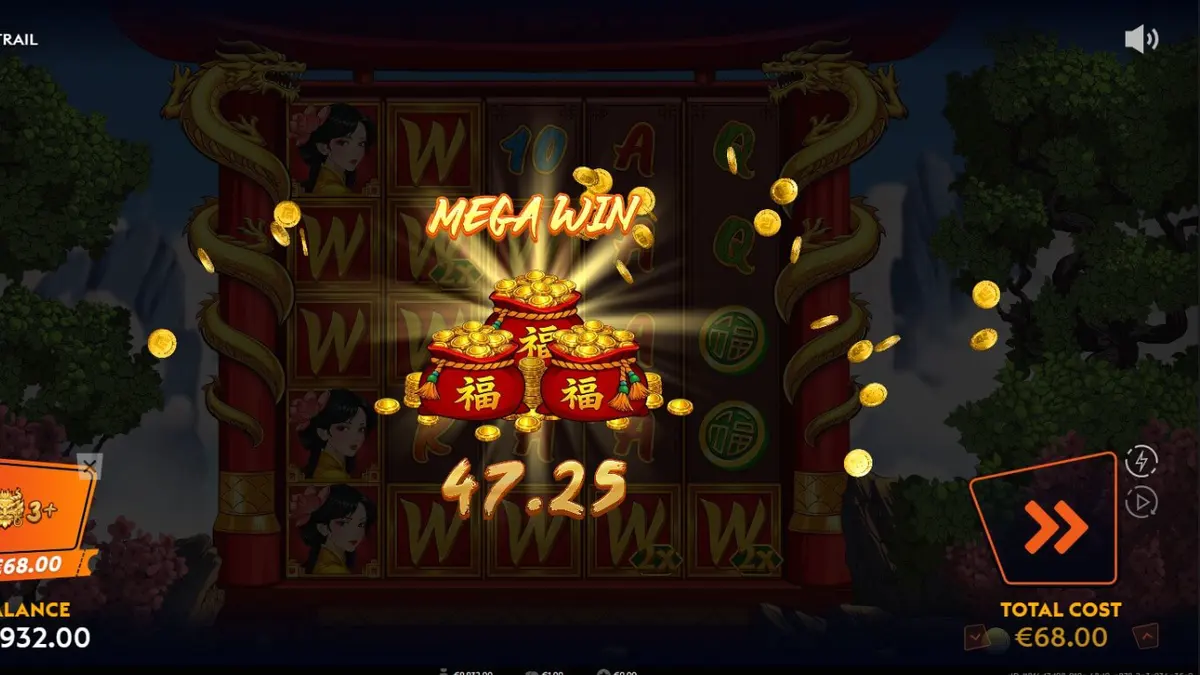 Tampilan antarmuka mobile slot Dragon Trail dengan grafis naga yang memukau